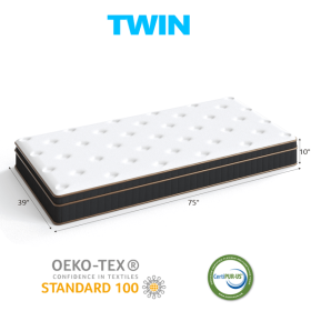 10 Inch Twin Mattress, Innerspring Mattress with Black Gold Trim & White Cover - Medium Firm Support, Breathable Design for Kids, Teens