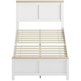 Twin Bed Frame with Headboard, Modern Platform Bed Frame with Wooden Slats, No Box Spring Needed, Easy Assembly, White