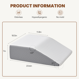 Wedge Pillow, Body Pillow , White& Grey (Option: 7Inch)
