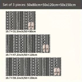 Black And White Geometric Ethnic Style Kitchen Carpet Three-piece Set Fashionable And Cool Artistic Sense Full Of Anti-skid And Stain Resistance (Option: 3)